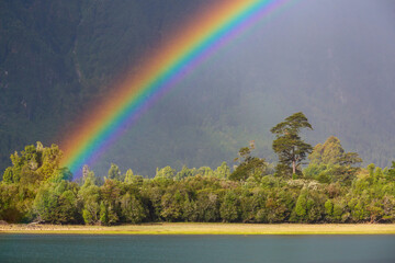 Rainbow in mountains