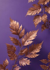 Oxidized copper leaf design, purple background  Intricate leaf arrangement, nature-inspired , abstract, copper, vintage