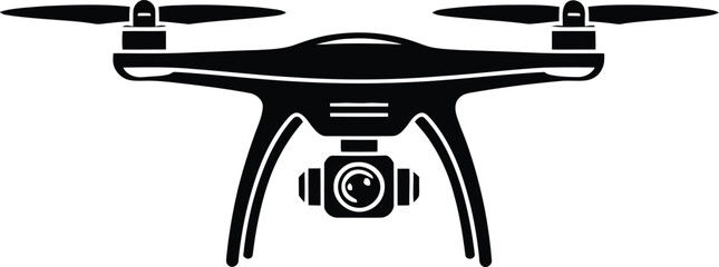 Illustration of a black drone with propellers and camera on a white background in vector format