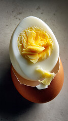Peeled Hard-Boiled Egg Resting in Broken Shell