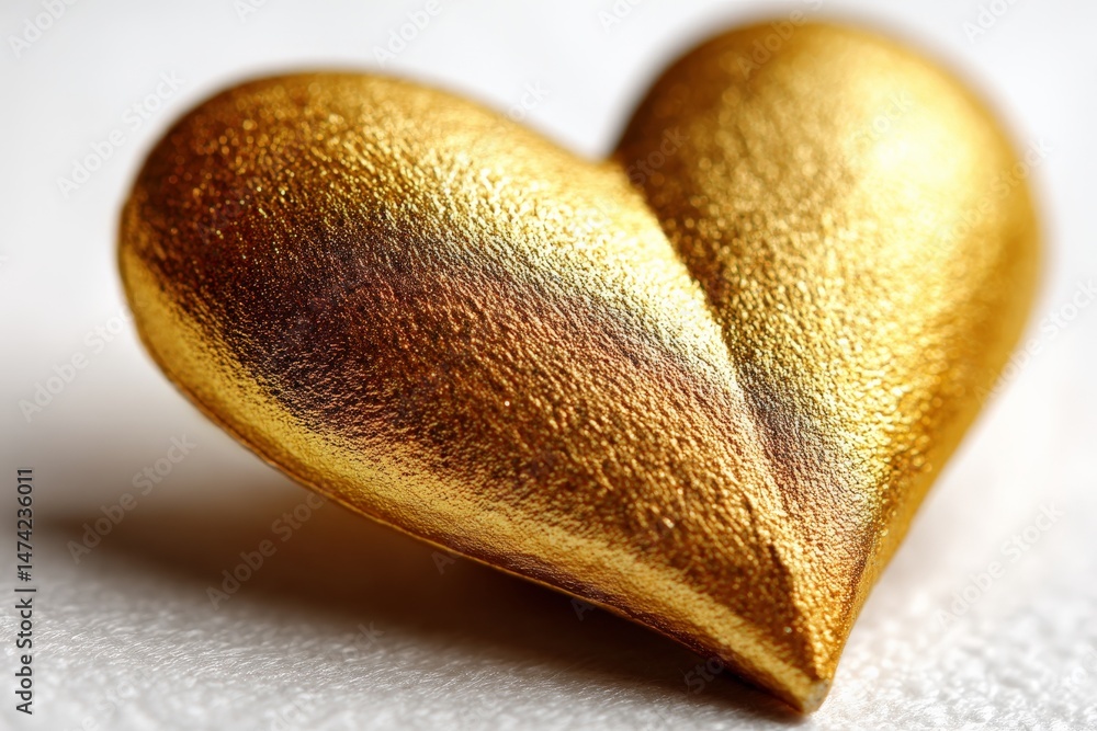 Poster golden heart shaped ornament rests on a soft surface, showcasing its shiny texture and appeal