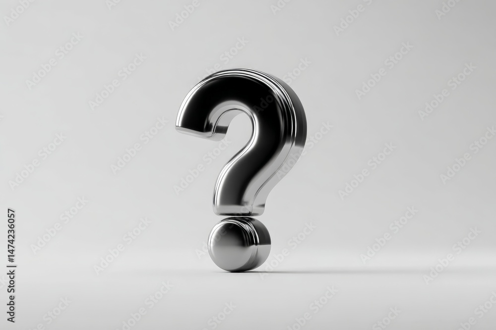 Aufkleber 3D metallic question mark symbol on a plain white background in a minimalistic design setting