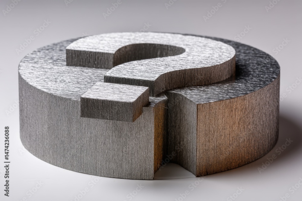 Aufkleber unique metallic question mark sculpture resting on a flat surface in soft lighting