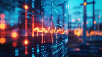 Abstract Digital Data Streams and Waveforms at Night