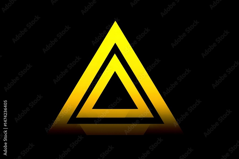 Poster Bright triangular pattern in shades of gold on a black background showcasing geometric design and symmetry