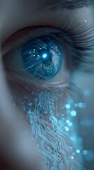 The Bodyguards' cybernetic eye implants emit a bright electric blue glow, which improves their ability to see in low-light environments and offers real-time threat assessment