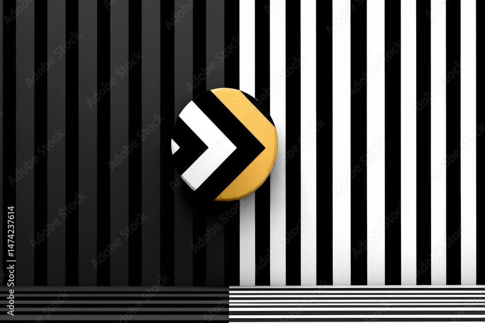 Aufkleber patterns and shapes in black and white with a yellow accent on a flat surface