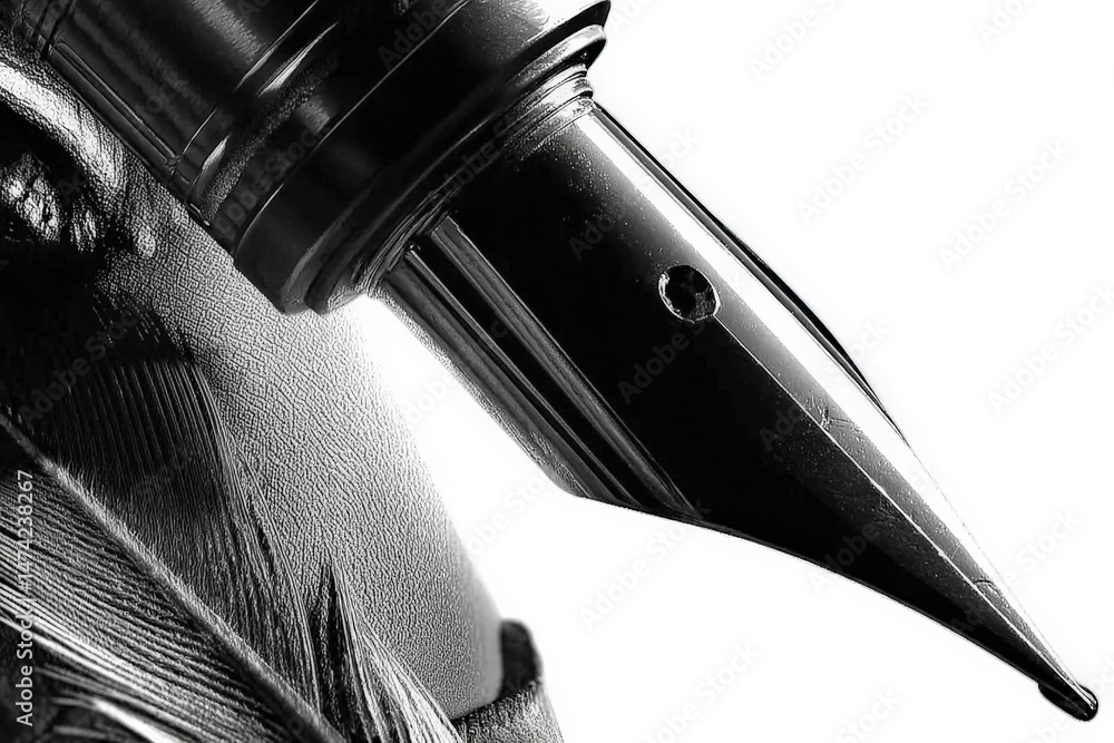 Poster intricate close-up of a fountain pen nib showcasing its details against a textured background