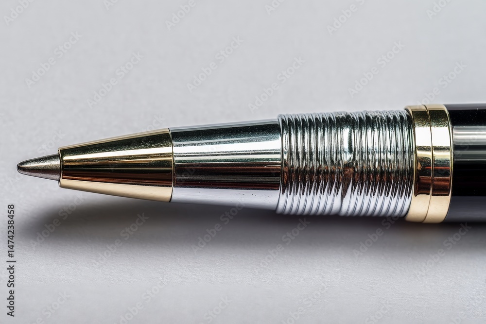 Poster elegant silver and gold pen resting on a smooth surface captured in detailed close-up