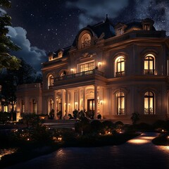 Fototapeta premium mansion with lighting at night