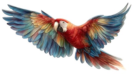 Fototapeta premium Scarlet Macaw in Flight Vibrant Wings with Tropical Beauty.