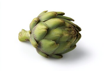 Obraz premium Single artichoke on white background. A fresh, vibrant green vegetable.