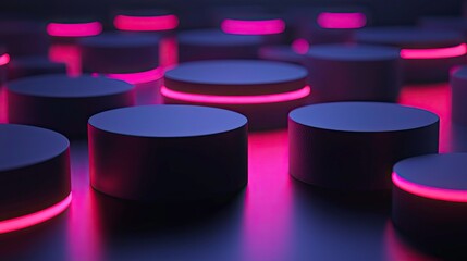 Abstract Neon Cylinders with Floating Illumination in Dark Environment