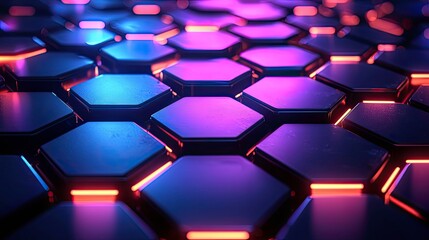 Neon Hexagonal Pattern with Abstract Geometric Glowing Lights