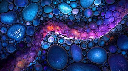 Vibrant Abstract Organic Patterns with Glowing Cellular Shapes