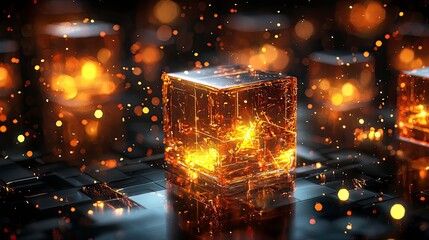 Futuristic Neon Cubes Glowing in Abstract Digital Space