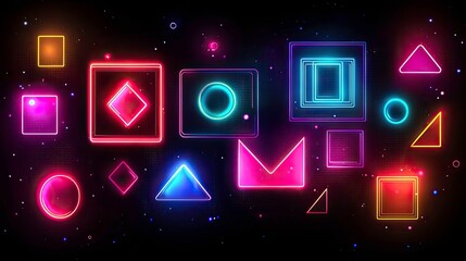 Abstract Neon Geometric Shapes on Dark Background for Modern Designs