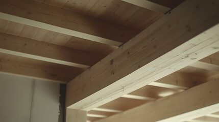 Fototapeta premium Close-up of Wooden Beams in Construction