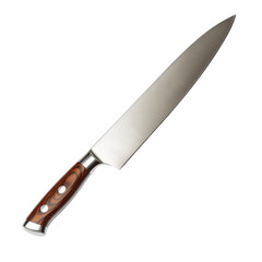 Sharp chef knife with wooden handle isolated on transparent background