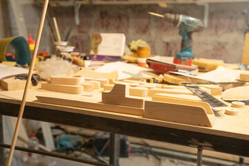 Woodworking workshop. Workplace for carving