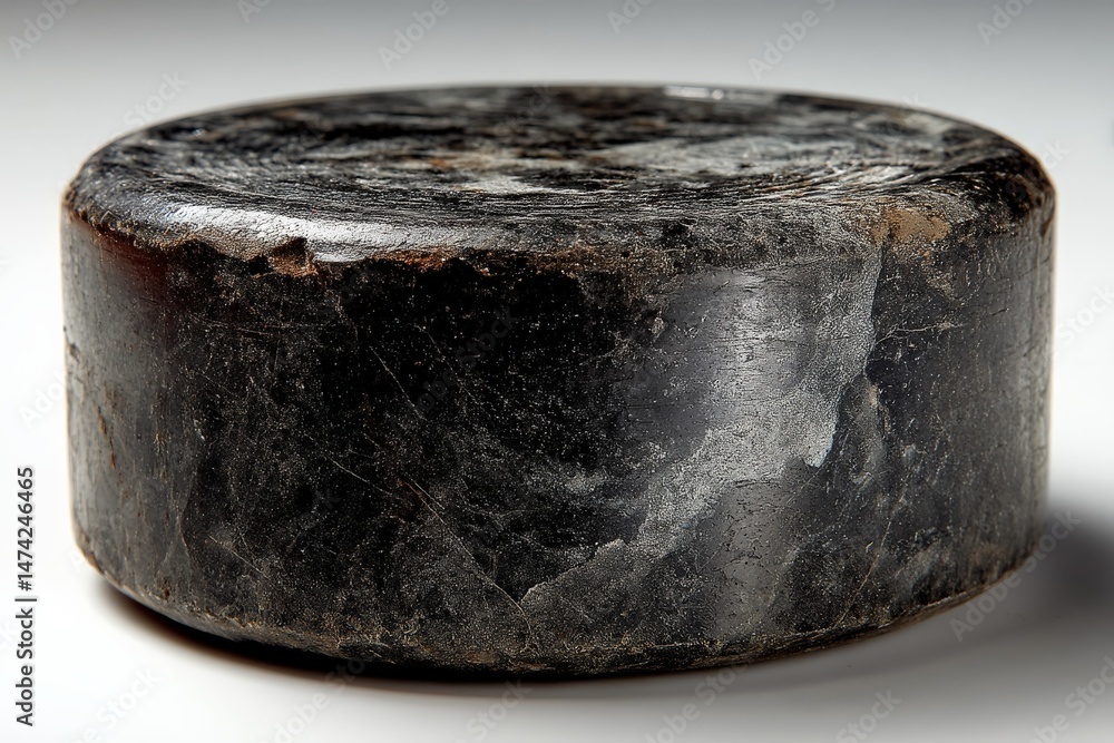 Aufkleber unique black stone artifact from ancient civilization displayed in museum setting under soft lightin