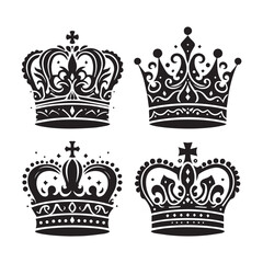 Simple Black Crown Icon Set

