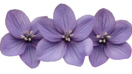 Obraz premium Three Purple Flower Blossoms on PNG transparent background, Ideal for design, invitation cards, posters
