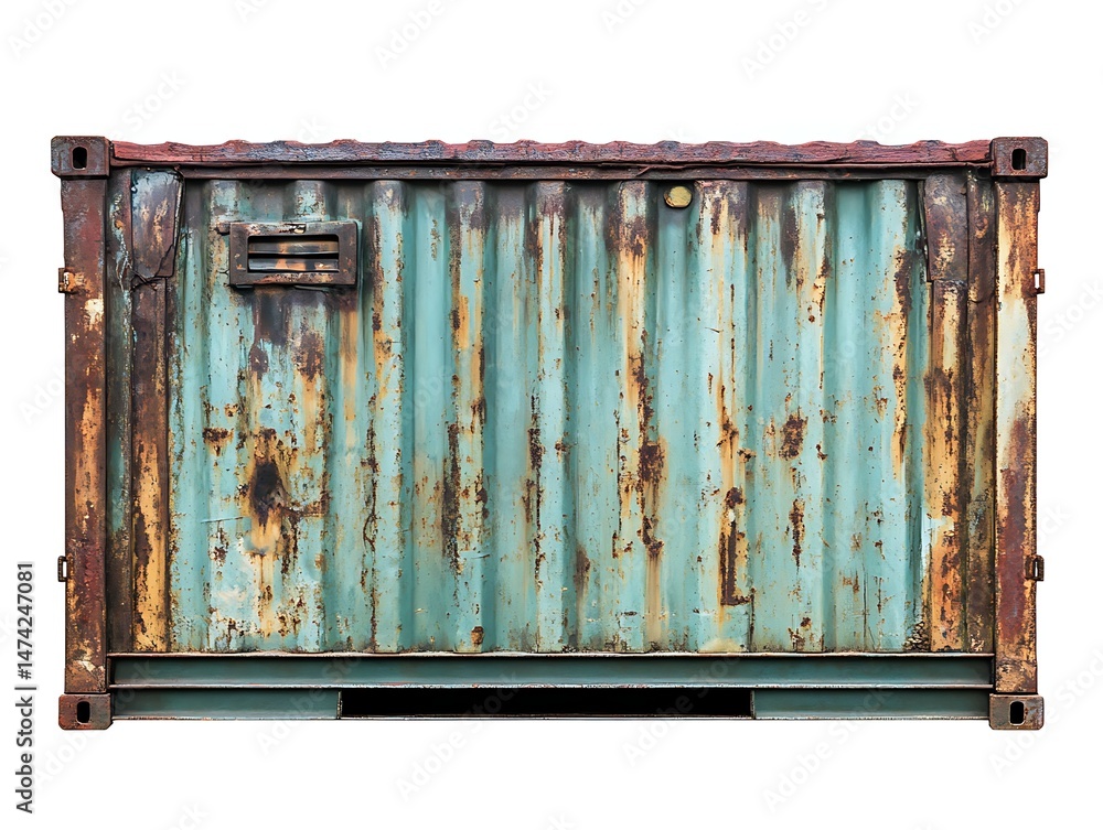 Poster rustic shipping container: an aged and weathered shipping container, its surface displaying the beau