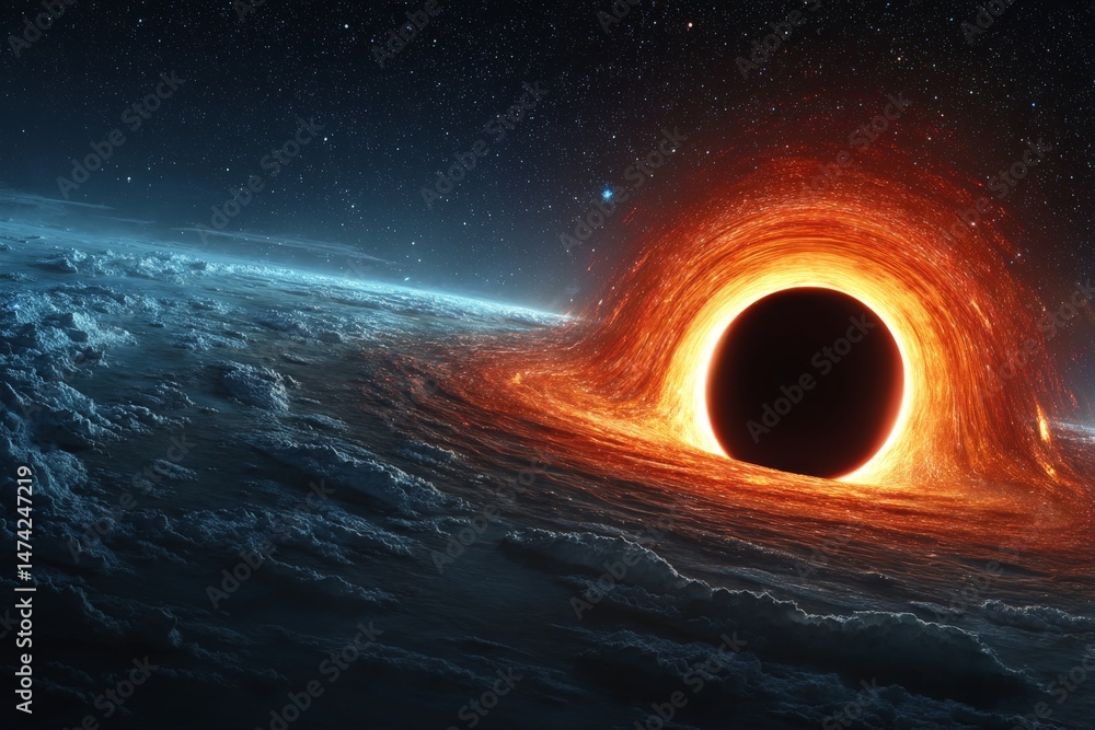 Aufkleber astronomical phenomena show a black hole surrounded by swirling gas and stars in deep space