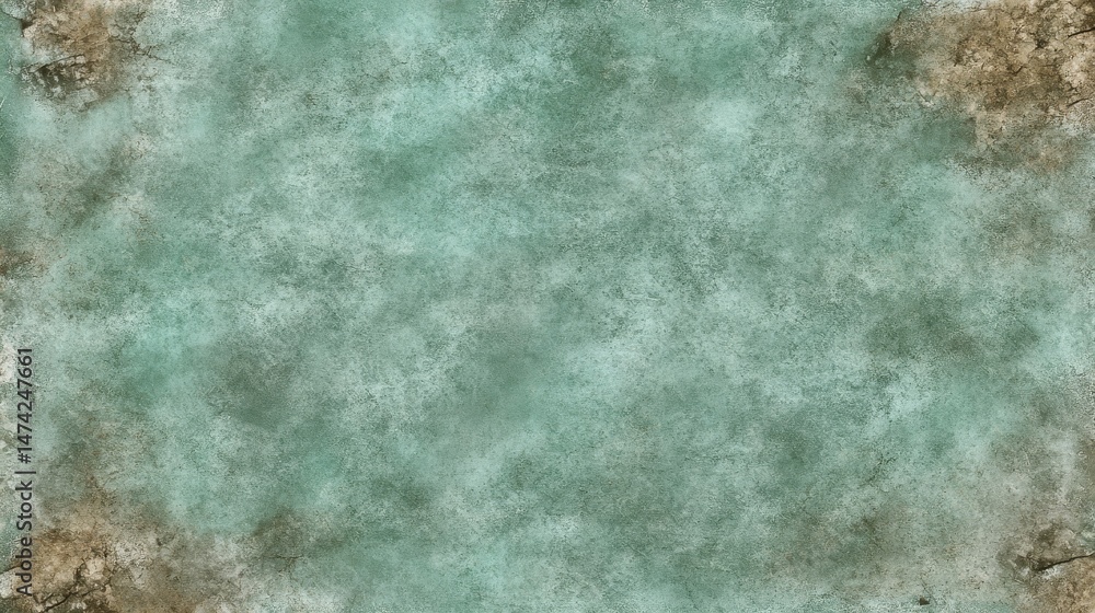 Poster textured abstract background in soft turquoise with hints of brown and sepia tones for art, design o