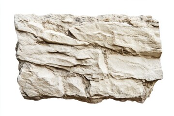 Obraz premium Rough beige stone tile with natural textured surface isolated on white background, ideal for flooring or wall cladding design