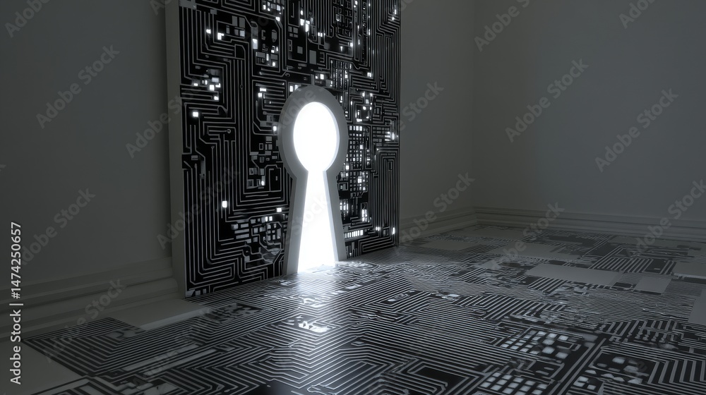 Aufkleber a futuristic tech setting features a doorway with an intriguing keyhole