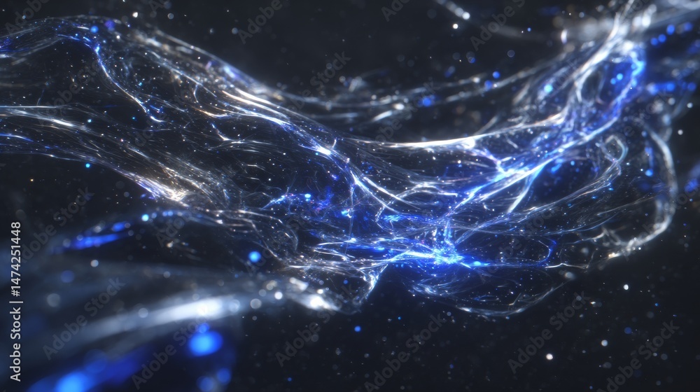 Aufkleber a 3d rendering featuring an abstract black fractal background illuminated by blue neon light