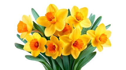 Fototapeta premium Sunny Spring Daffodil Bouquet with Isolated on White.