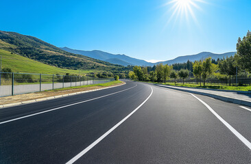 A scenic road in the mountains with beautiful scenery and sunlight, road, highway.
