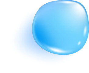 Blue water drop. Liquid transparent splash of gel. Realistic clear texture shape on surface. Top view of aqua collagen and spot of serum.