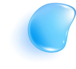 Blue water drop. Liquid transparent splash of gel. Realistic clear texture shape on surface. Top view of aqua collagen and spot of serum.