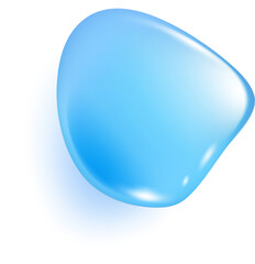 Blue water drop. Liquid transparent splash of gel. Realistic clear texture shape on surface. Top view of aqua collagen and spot of serum.