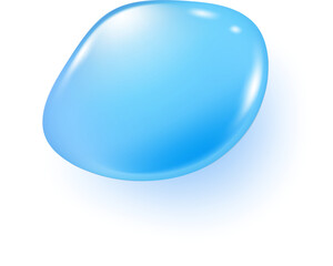 Blue water drop. Liquid transparent splash of gel. Realistic clear texture shape on surface. Top view of aqua collagen and spot of serum.