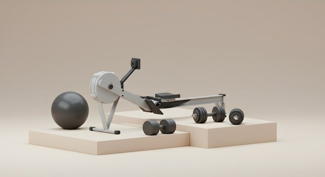 Elevate Your Home Fitness Rowing Machine, Weights, and Exercise Ball