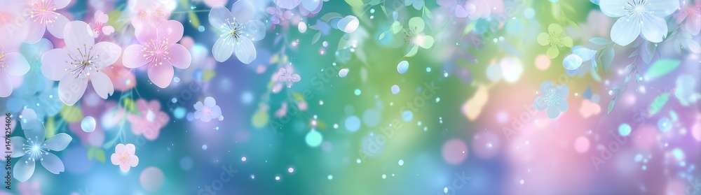 Poster a spring background is created using an abstract banner that showcases blurred green bokeh lights