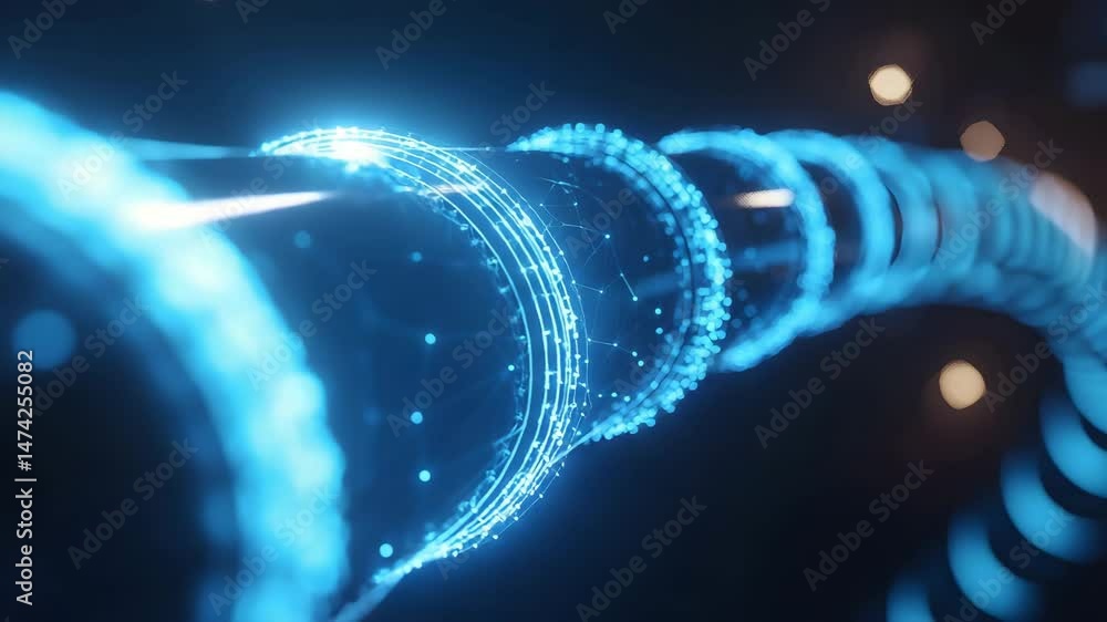 Aufkleber abstract digital data flow through futuristic pipeline network glowing blue