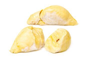 Mon Thong Durian is a signature Thai fruit known for its distinct smell and creamy sweet taste isolated on white background