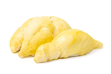 Mon Thong Durian is a signature Thai fruit known for its distinct smell and creamy sweet taste isolated on white background