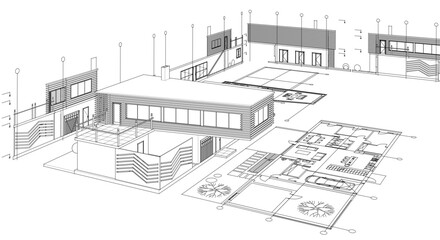 architecture concept sketch housing 3d illustration