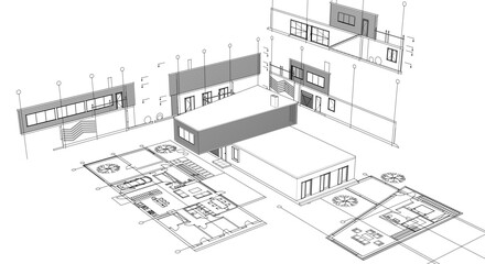 architecture concept sketch housing 3d illustration