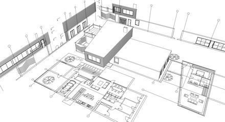 architecture concept sketch housing 3d illustration