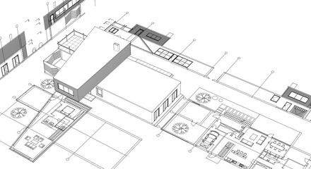 architecture concept sketch housing 3d illustration