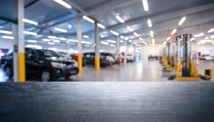 abstract blur car garage automobile interior building hall blurred mechanic service centre auto repair workshop soft defocused blurry car care station background