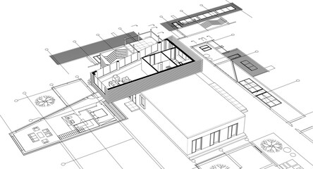 architecture concept sketch housing 3d illustration